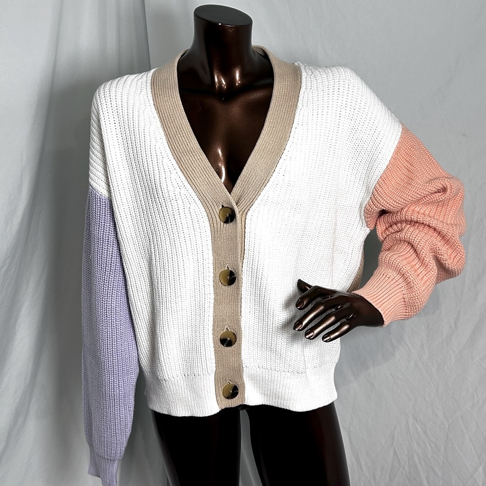 GAP Colorblock Cardigan - White, Tan, Lavender, Peach